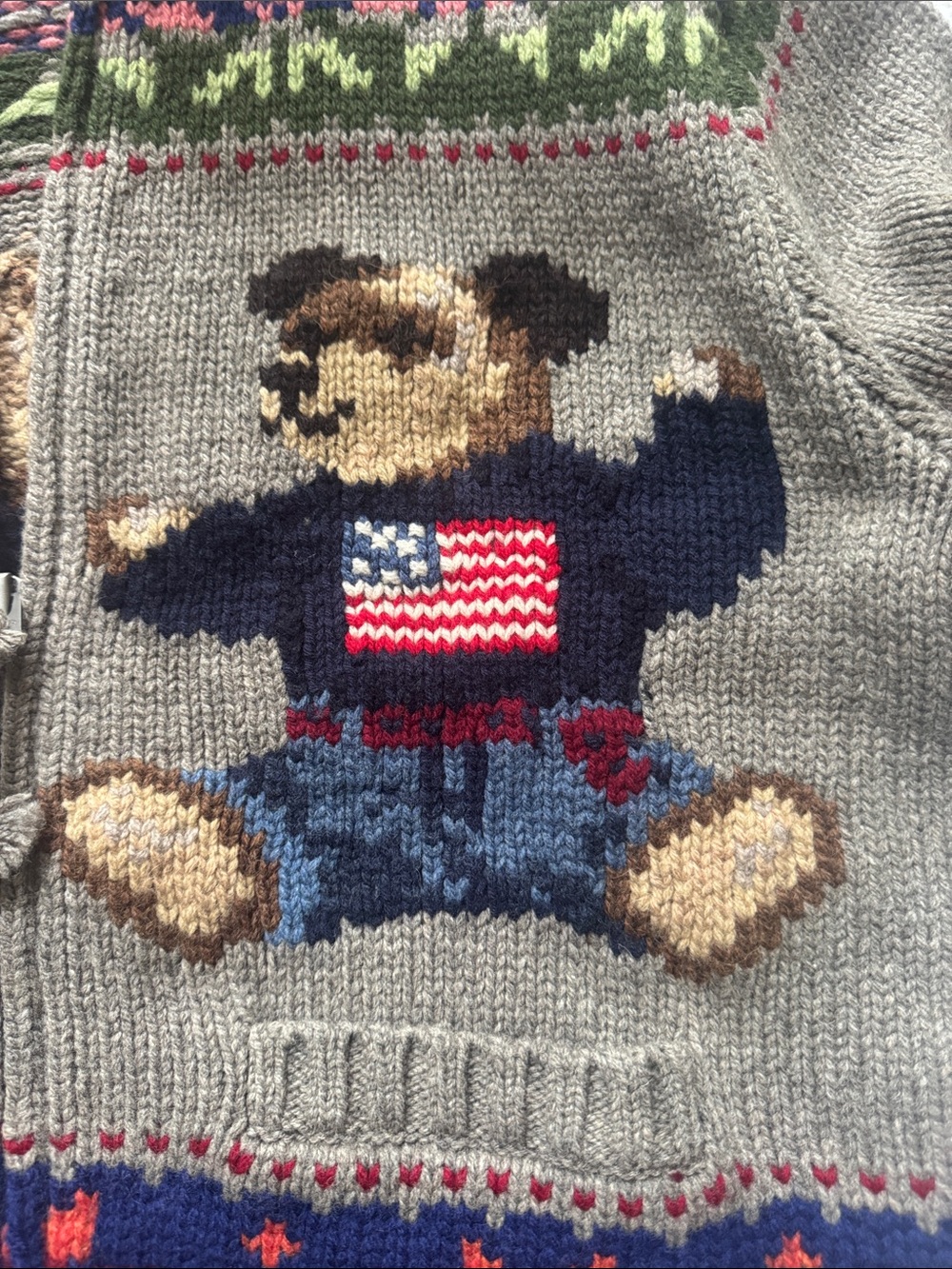 Ralph Lauren Polo Bear Wool Zip Cardigan Fair Isle Small - Picture 7 of 9